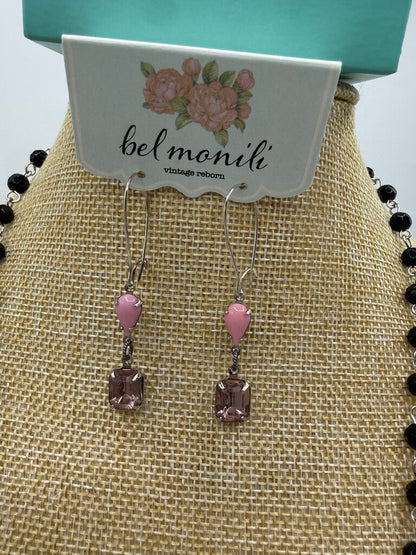 Bel Monili Vintage Reborn Pink Tulip Pendant Necklace w/ Pink Pierced earrings /ro