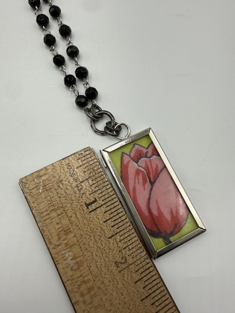 Bel Monili Vintage Reborn Pink Tulip Pendant Necklace w/ Pink Pierced earrings /ro