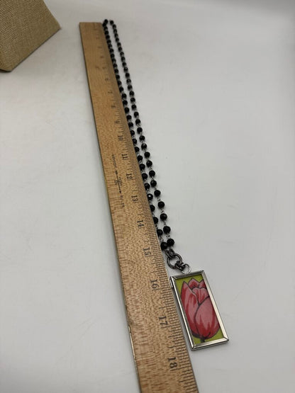 Bel Monili Vintage Reborn Pink Tulip Pendant Necklace w/ Pink Pierced earrings /ro