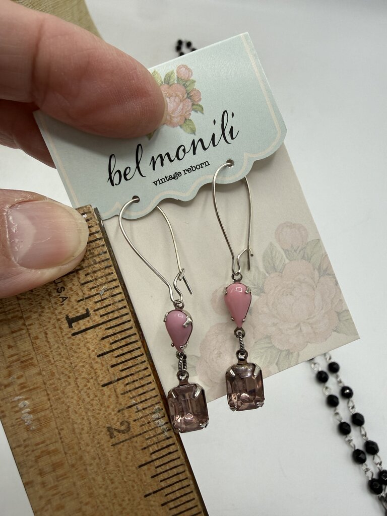 Bel Monili Vintage Reborn Pink Tulip Pendant Necklace w/ Pink Pierced earrings /ro