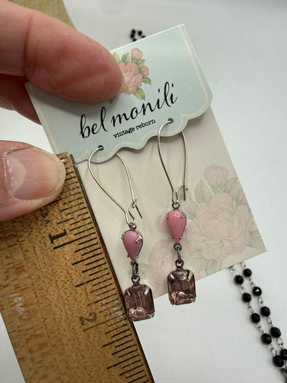 Bel Monili Vintage Reborn Pink Tulip Pendant Necklace w/ Pink Pierced earrings /ro