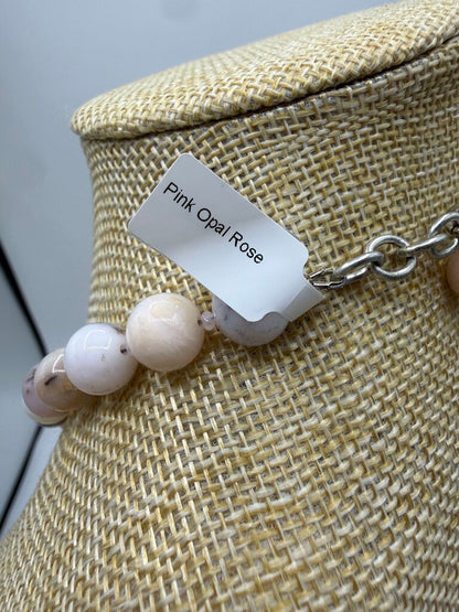 Bel Monili Vintage Reborn Pink Opal Rose Necklace Pierced Earrings /ro