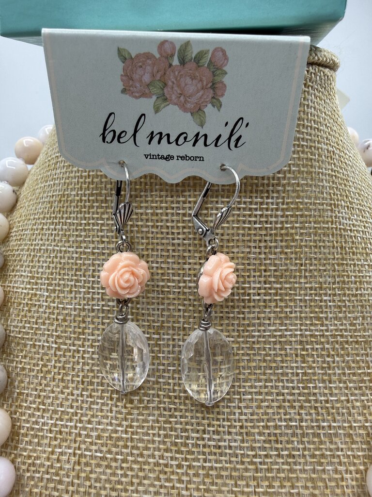 Bel Monili Vintage Reborn Pink Opal Rose Necklace Pierced Earrings /ro