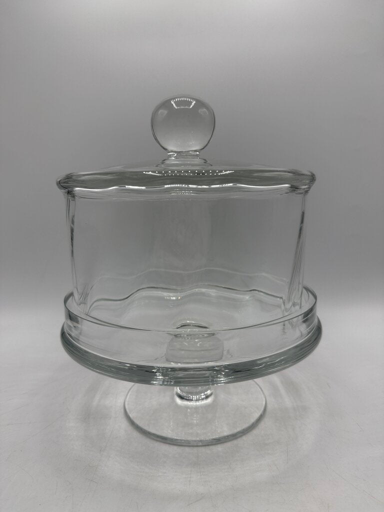 Heavy Clear Swirled Glass Pedestal Cheese/Pastry Dome 8” dia Lid Footed /rw
