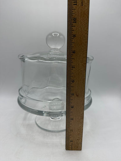 Heavy Clear Swirled Glass Pedestal Cheese/Pastry Dome 8” dia Lid Footed /rw