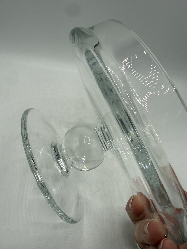 Heavy Clear Swirled Glass Pedestal Cheese/Pastry Dome 8” dia Lid Footed /rw