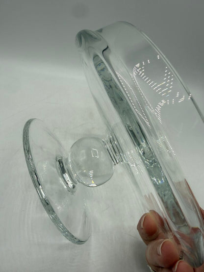 Heavy Clear Swirled Glass Pedestal Cheese/Pastry Dome 8” dia Lid Footed /rw