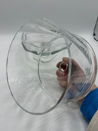Heavy Clear Swirled Glass Pedestal Cheese/Pastry Dome 8” dia Lid Footed /rw