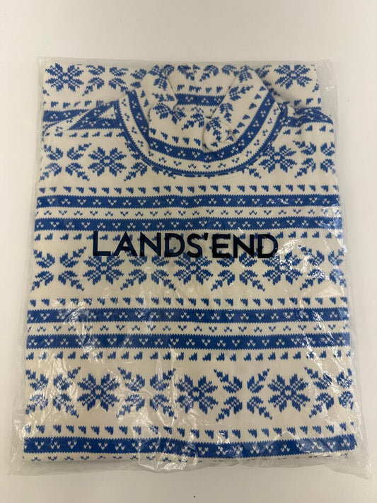 New-Lands End Women Relax Mock Neck Print Blue Size Medium /rb