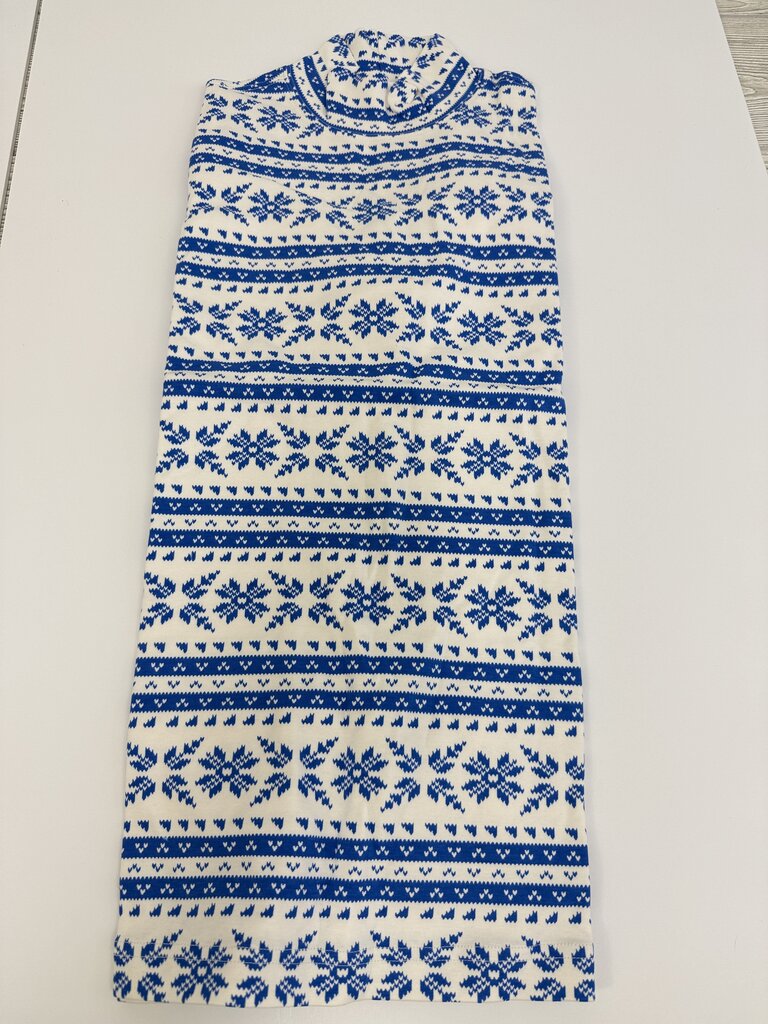 New-Lands End Women Relax Mock Neck Print Blue Size Medium /rb