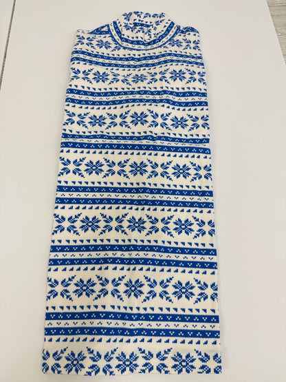New-Lands End Women Relax Mock Neck Print Blue Size Medium /rb