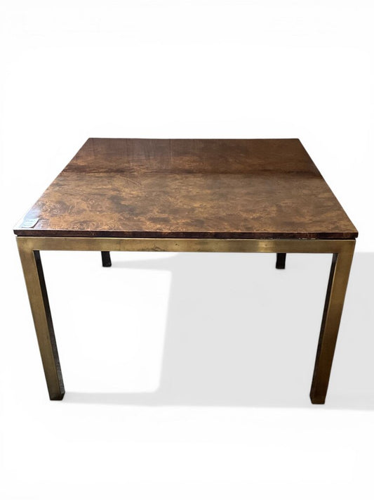 Mid-Century Square Burl Wood Dining Table