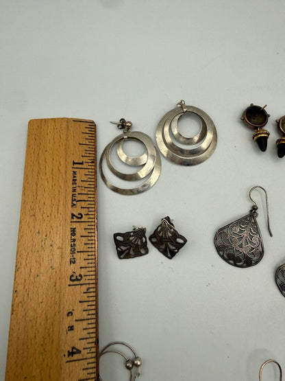 Estate lot of 8 pairs of Silver Pierced Earrings /ro