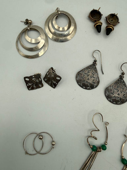 Estate lot of 8 pairs of Silver Pierced Earrings /ro