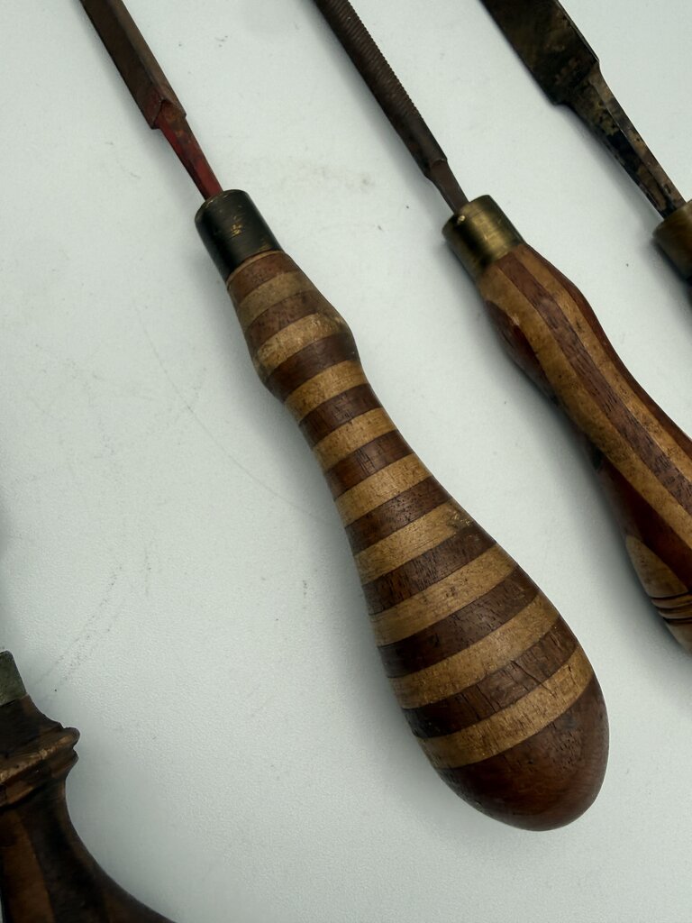 VTG Tools Wood Hand Turned Handle Metal Files Set of 4 /rw