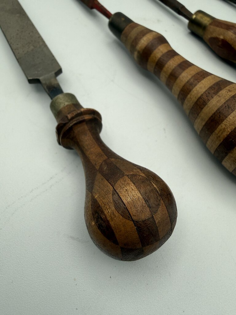 VTG Tools Wood Hand Turned Handle Metal Files Set of 4 /rw