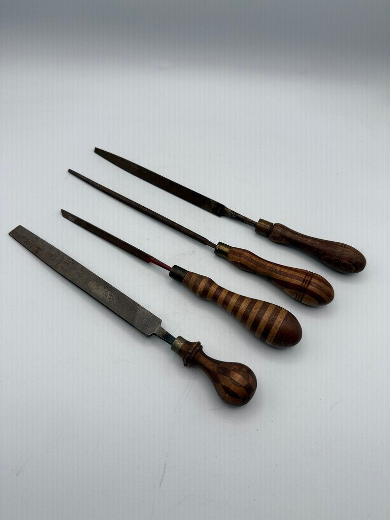 VTG Tools Wood Hand Turned Handle Metal Files Set of 4 /rw