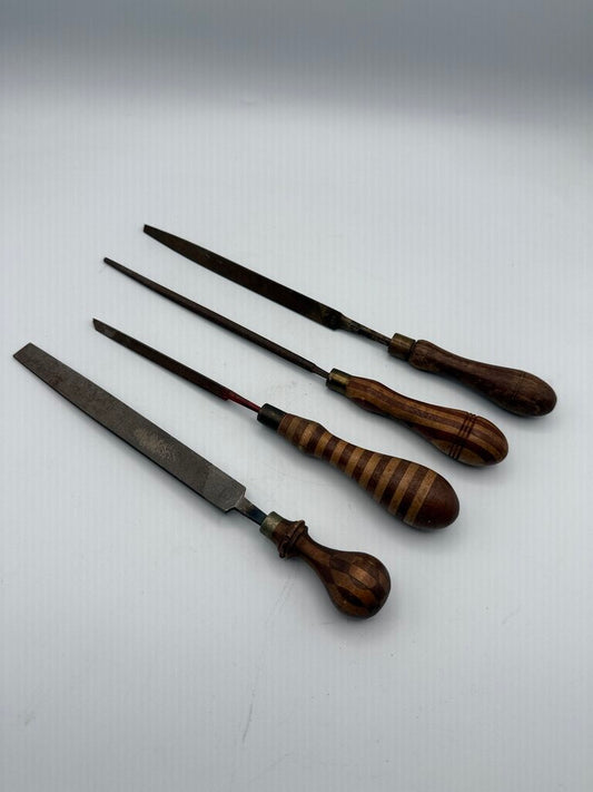 VTG Tools Wood Hand Turned Handle Metal Files Set of 4 /rw