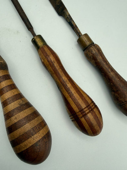 VTG Tools Wood Hand Turned Handle Metal Files Set of 4 /rw