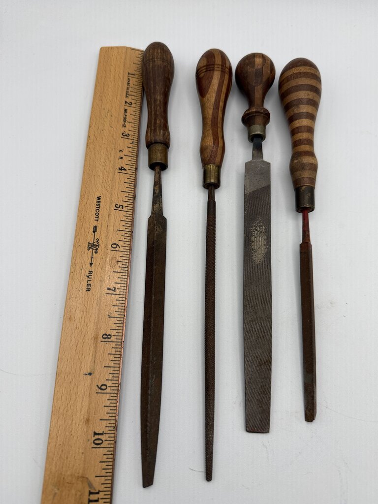 VTG Tools Wood Hand Turned Handle Metal Files Set of 4 /rw