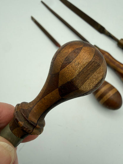 VTG Tools Wood Hand Turned Handle Metal Files Set of 4 /rw