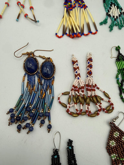 Native American Style Beaded Pierced Wire Earrings 8 pairs /ro