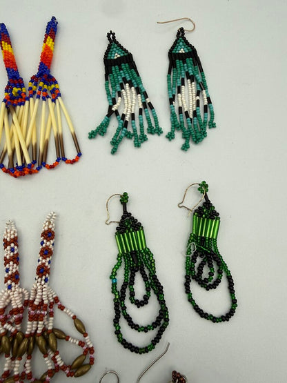 Native American Style Beaded Pierced Wire Earrings 8 pairs /ro