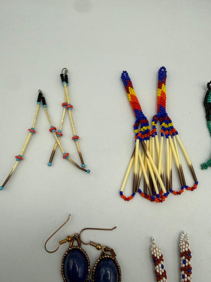 Native American Style Beaded Pierced Wire Earrings 8 pairs /ro