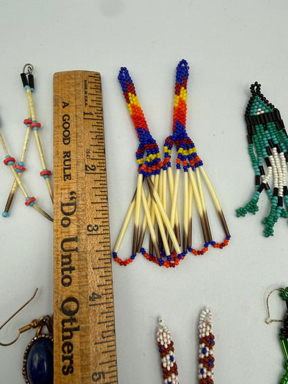 Native American Style Beaded Pierced Wire Earrings 8 pairs /ro