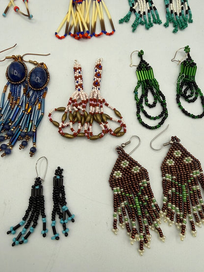 Native American Style Beaded Pierced Wire Earrings 8 pairs /ro