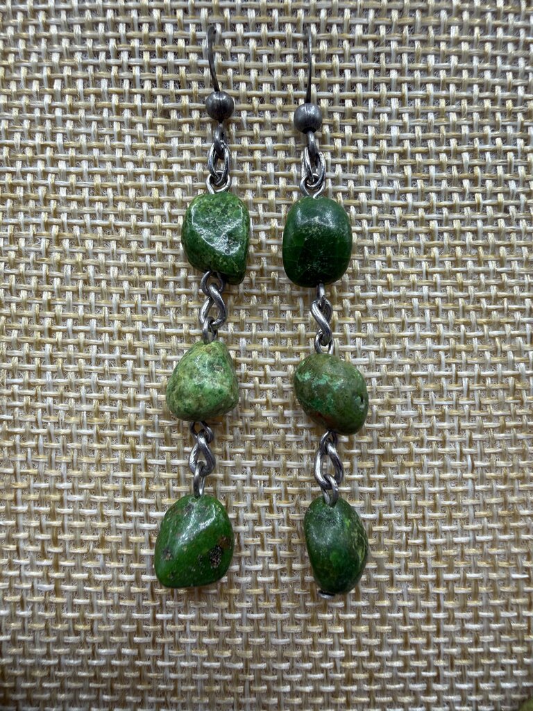 Chunky Green & Amber Stone Necklace w/Pierced Earrings /ro