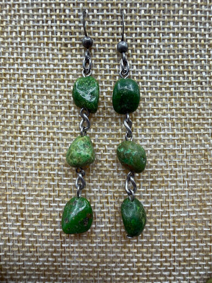 Chunky Green & Amber Stone Necklace w/Pierced Earrings /ro