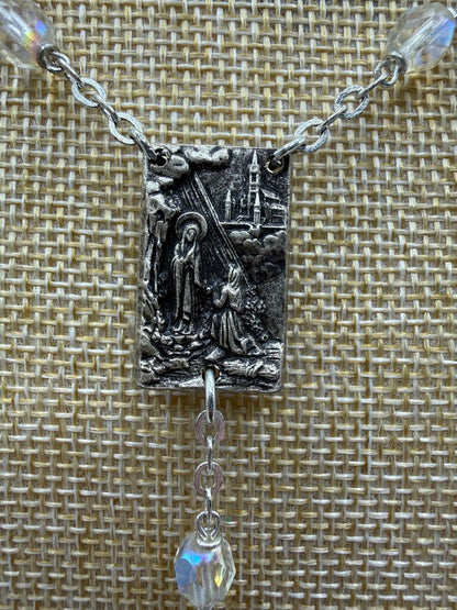 VTG 1960’s Lourdes France Rosary w/Holy Water Center Aurora Borealis Glass Beads /ro