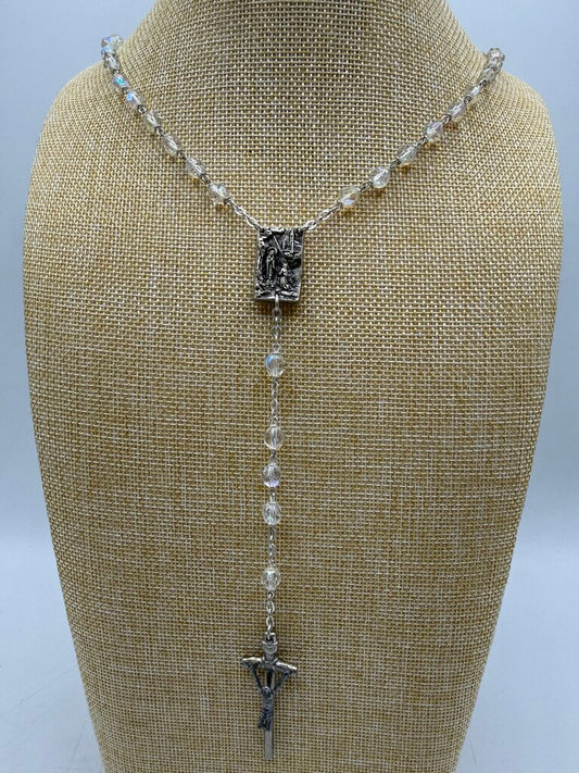 VTG 1960’s Lourdes France Rosary w/Holy Water Center Aurora Borealis Glass Beads /ro