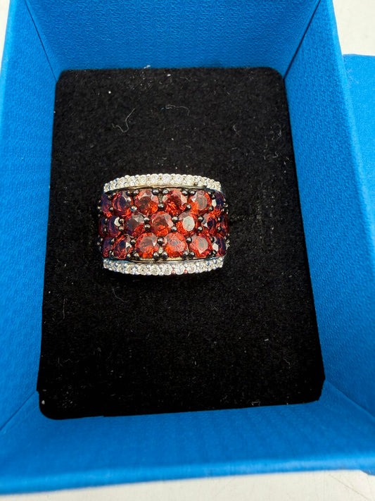 Red Garnet Rhodium Over Sterling Silver Ring 4 CTW size 7 /ro