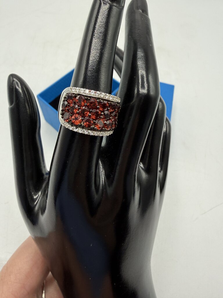 Red Garnet Rhodium Over Sterling Silver Ring 4 CTW size 7 /ro
