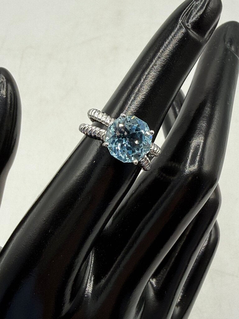 Blue Topaz Solitaire in Sterling Silver setting size 6 /ro