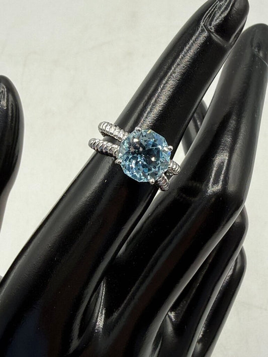 Blue Topaz Solitaire in Sterling Silver setting size 6 /ro