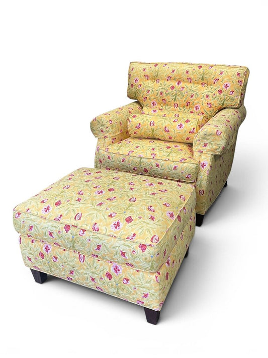 Yellow Floral Arm Chair w/ Ottoman