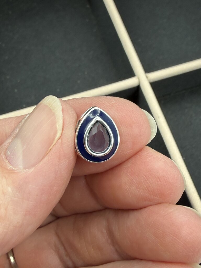 Pandora Reflexions Droplet Blue Enamel Crystal Pear Shape Clip /ro