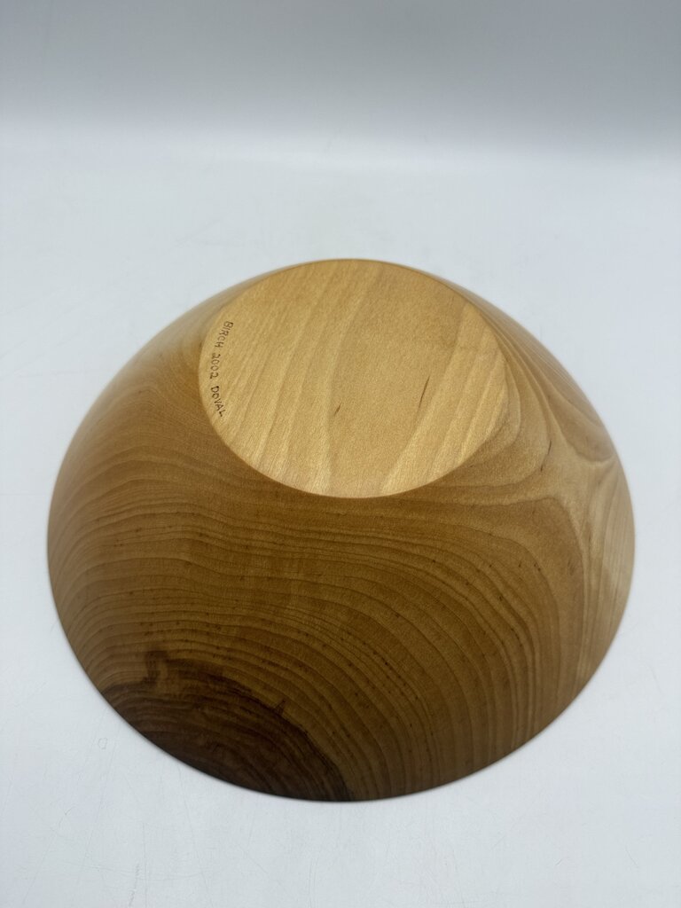 2002 Hand Turned Wood Birch Bowl Signed 11” dia. /ro