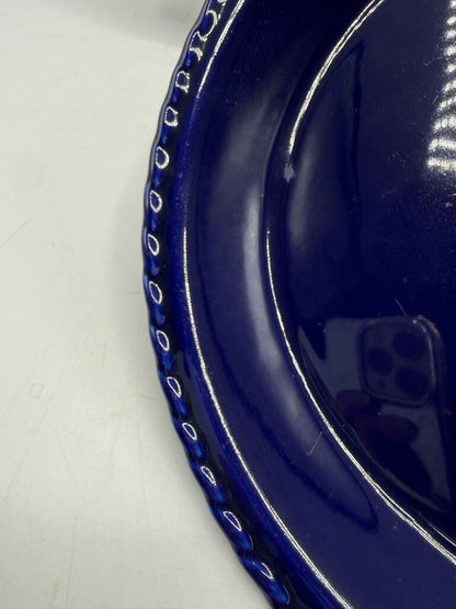 Chantal Cobalt Blue Ceramic Pie Plates Braided Edge set of 2 /rw
