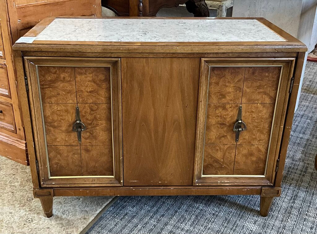 Vintage Mid-Century Modern Marble Top Storage Cabinet