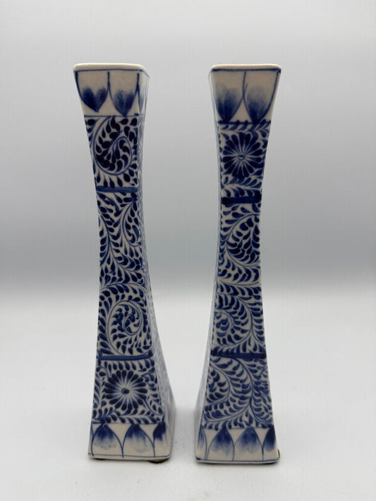 Blue & White Floral Porcelain 9” Candlestick Holders Classic /ro