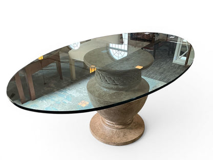Large Oval Glass Top w/ Pedestal Base Dining Table