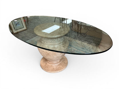 Large Oval Glass Top w/ Pedestal Base Dining Table