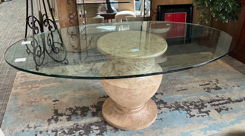 Large Oval Glass Top w/ Pedestal Base Dining Table