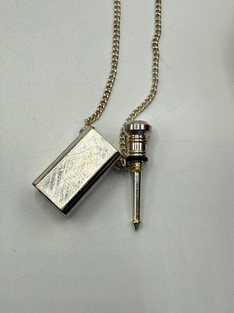 Vintage Small Scent Bottle Pendant Perfume Dauber 24” Silver Tone Chain Unmarked /ro