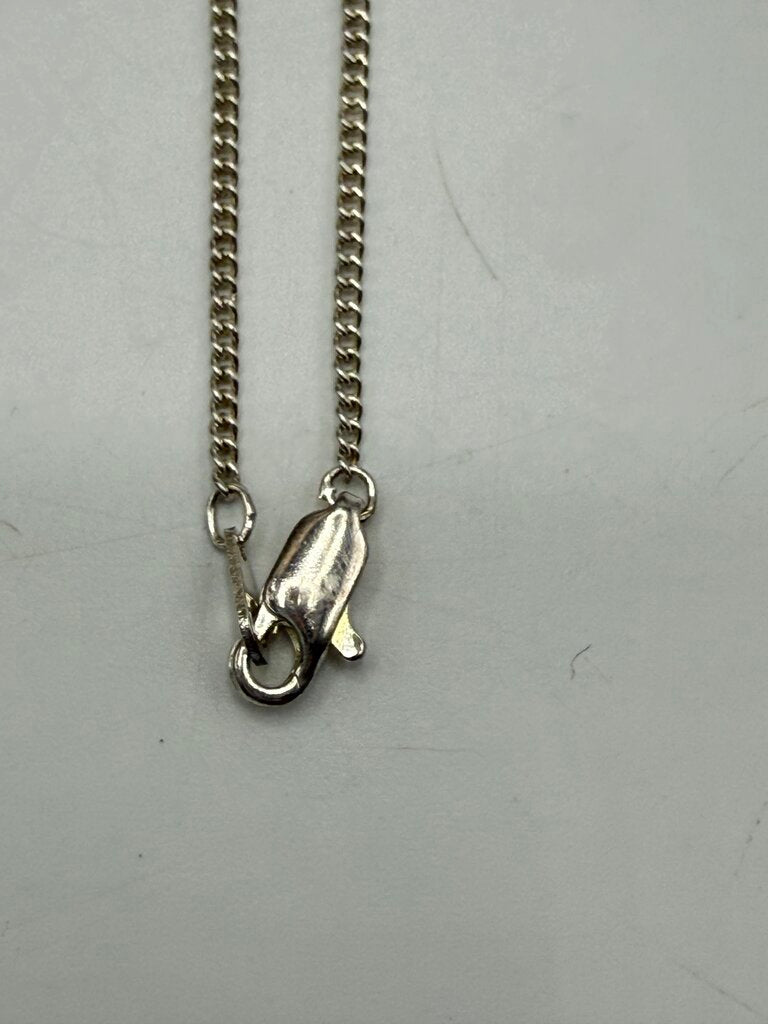 Vintage Small Scent Bottle Pendant Perfume Dauber 24” Silver Tone Chain Unmarked /ro