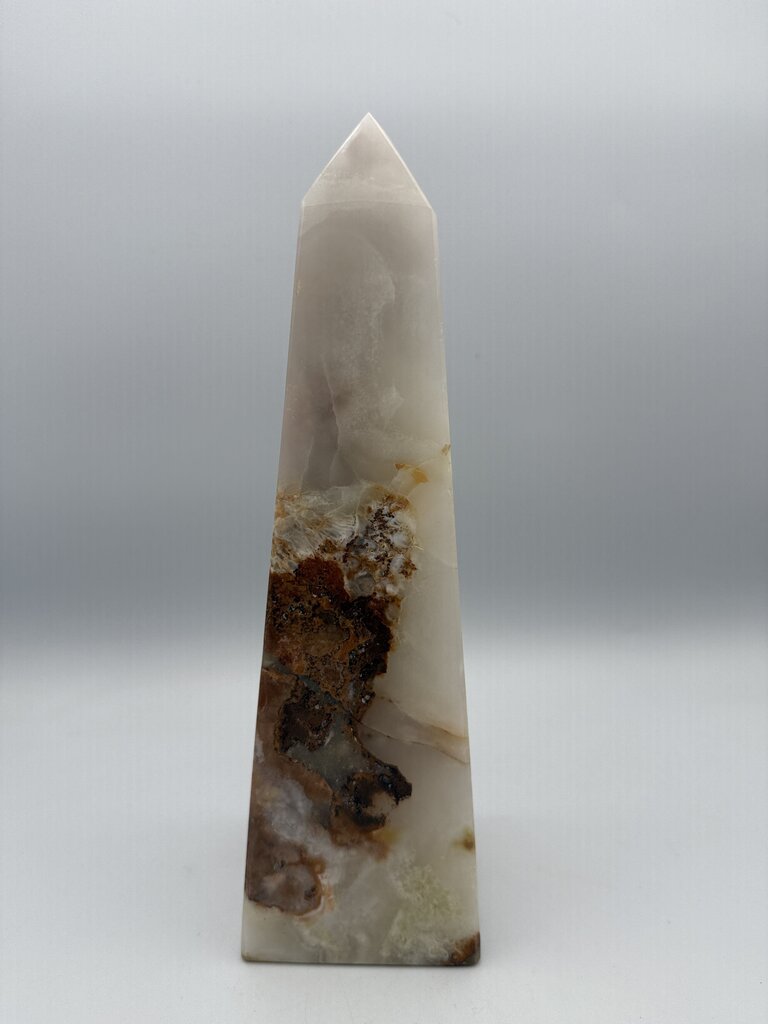Natural White Onyx Marble Polished Octagon Obelisk Tower 10” /ro